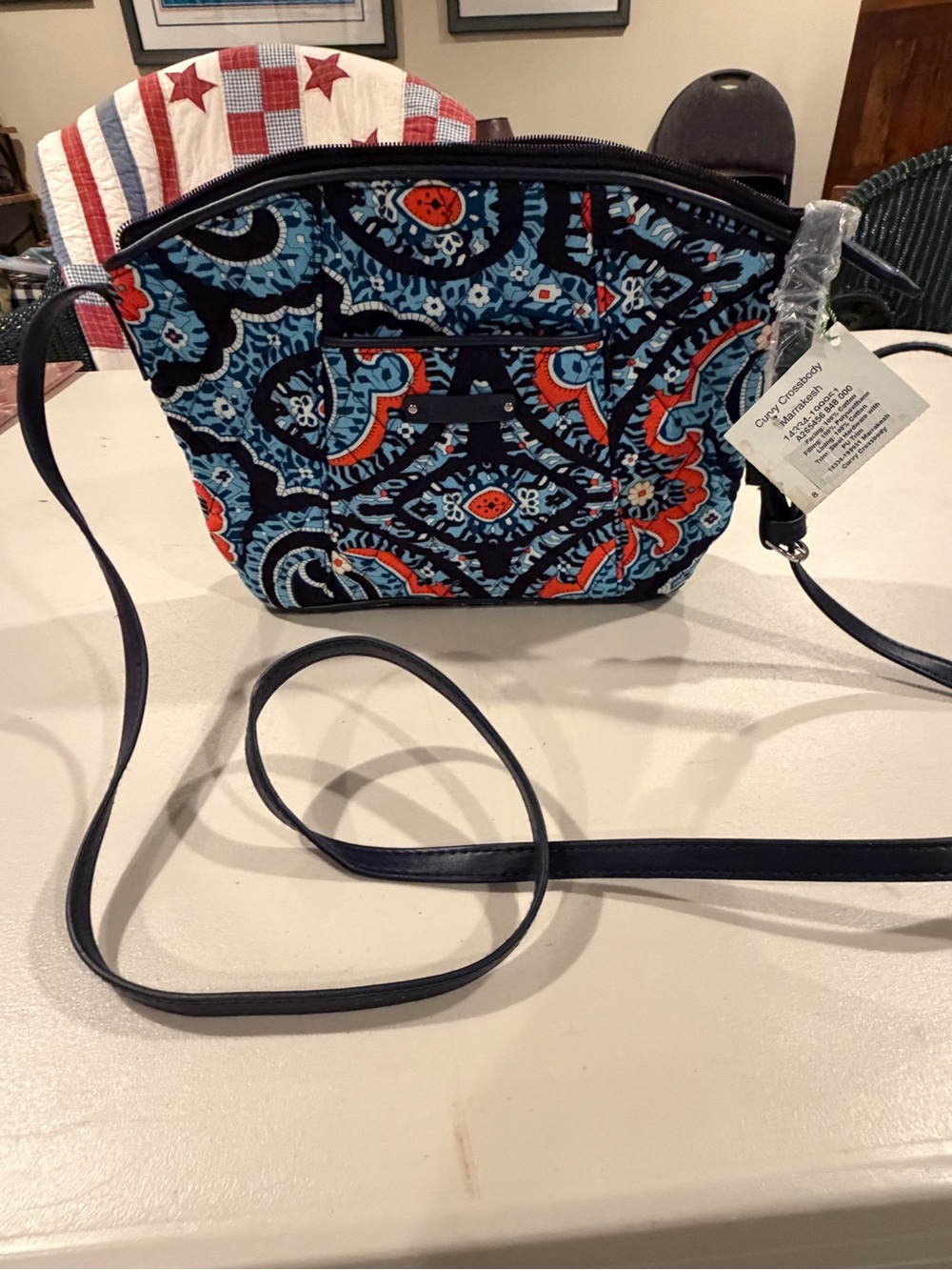 Vera Bradley Navy, Light Blue and Coral Paisley Crossbody